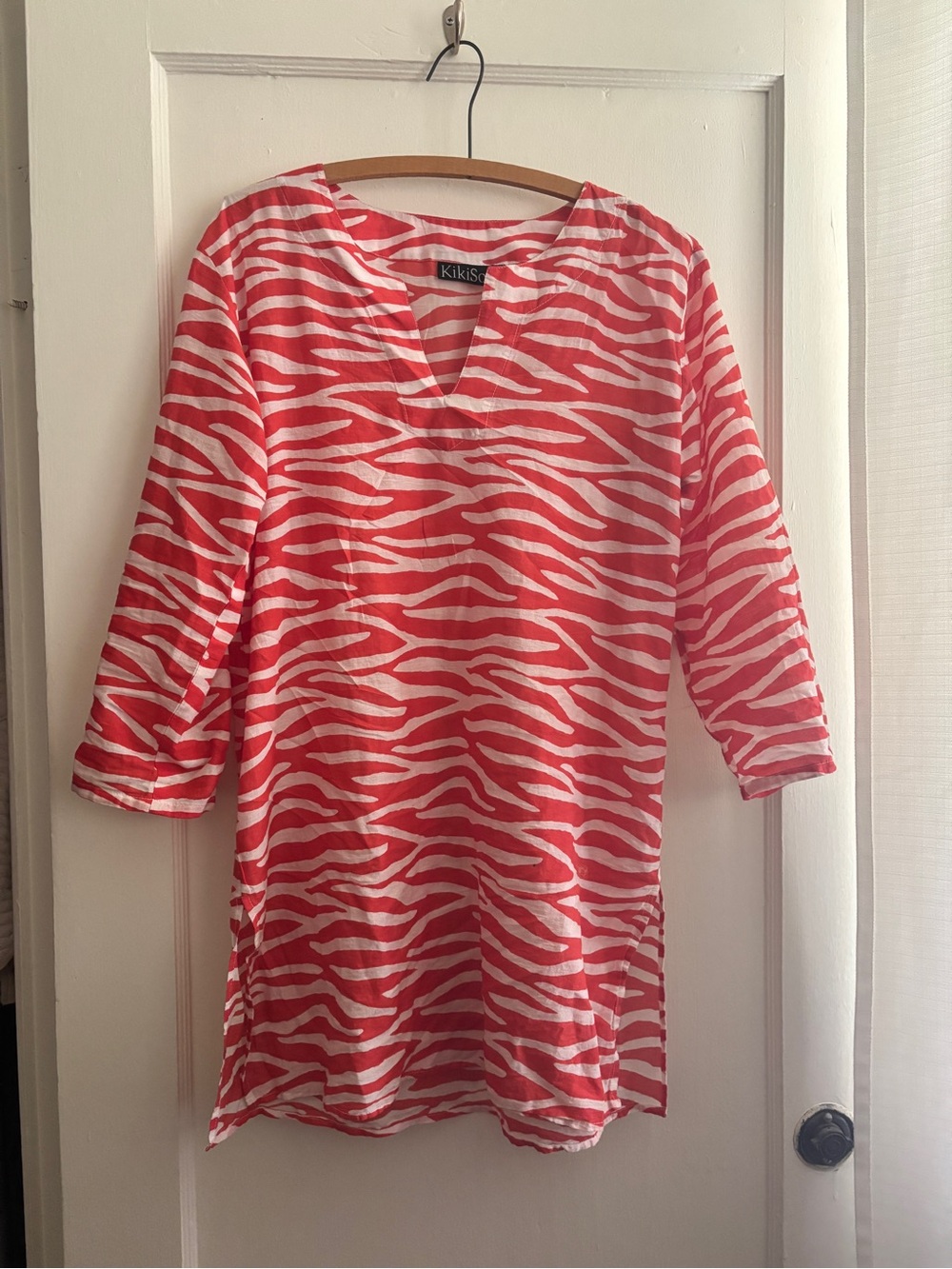 Kiki S. Coral Zebra-Print V-Neck Tunic